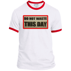 Ringer T-Shirt DO NOT WASTE THIS DAY logo on Retro Background